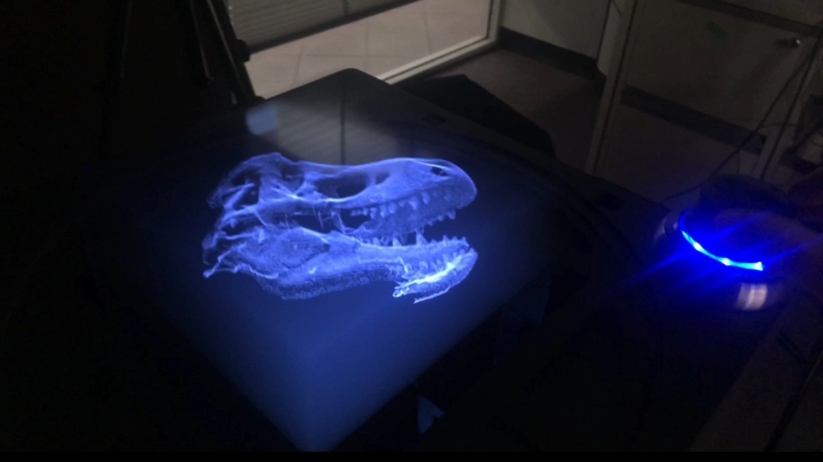 T-Rex #D model on a Voxon volumetric display